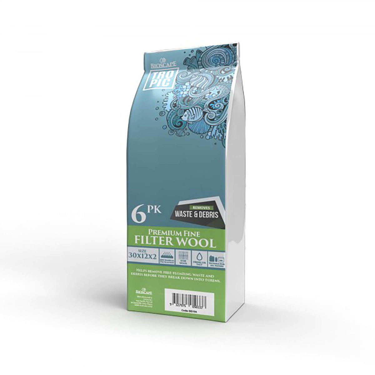 Bioscape Premium Fine Filter Wool - 32 x 12 x 02cm Sheets - Pack of 6