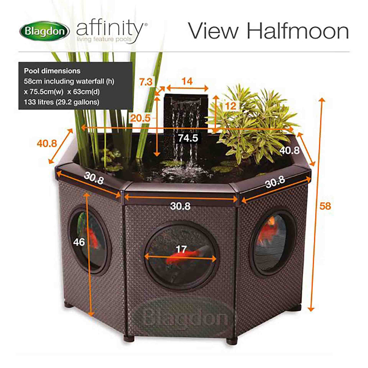 Blagdon Affinity View Half Moon Pond 133L w/ 5-in-1 UV 2000 Filter**